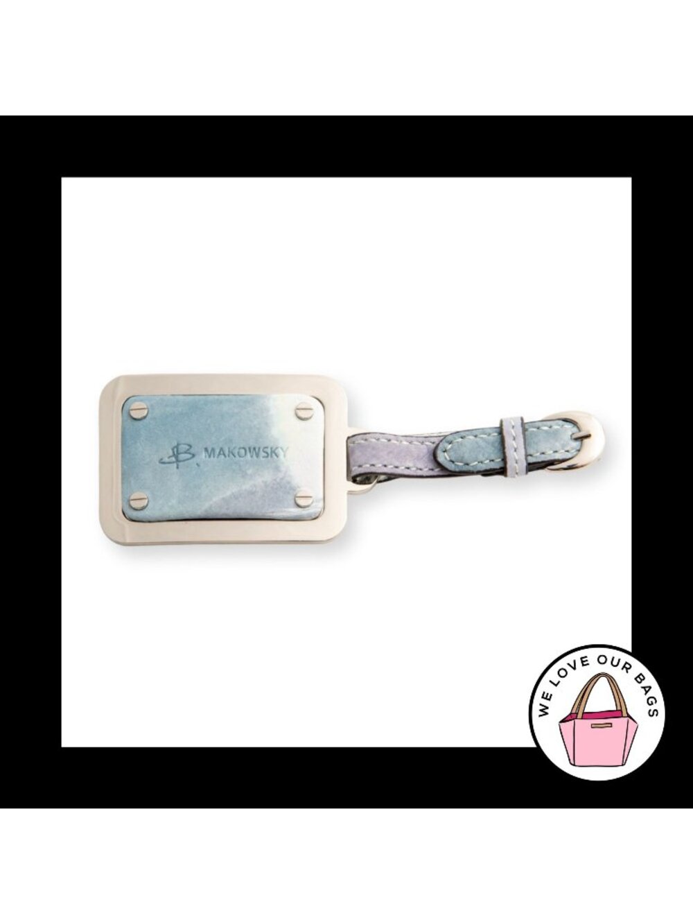 B. MAKOWSKY Tie Dyed Bag Charm Silver Metal Leather Buckle Hang Tag Keychain Fob